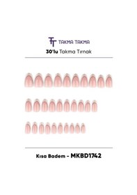 Resim Mkbd1742 Kısa Badem 30'lu Tekrar Kullanılabilir Protez Takma Tırnak 