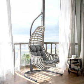 Resim Datça | Tekli Rattan Bahçe Salıncağı | Rehome Balkon Salıncağı - Gri 