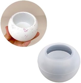 Resim Epoksi Yuvarlak Beton Saksı ve Mumluk Silikon Kalıbı 10.2X7.3 