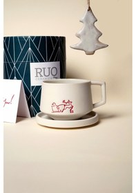 Resim Lumiére Kahve Fincanı Seti 200 Ml Limoges Porselen Kırmızı Yılbaşı Desenli Özel Kutulu Beyaz 