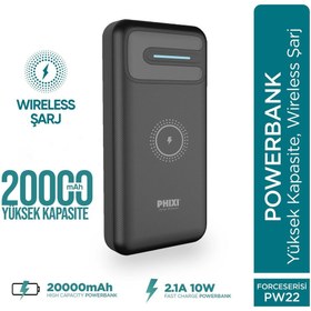Resim Phixi Basic Pw22 20000mah 10w Kablosuz Şarj Cihazı - Wireless Powerbank - 2 Usb Port - Led Gösterge 