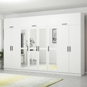 Resim Minar Kale 8 Kapaklı 4 Aynalı 2 Çekmeceli Dolap ve Yüklük Beyaz 190 cm 
