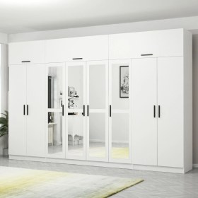 Resim Minar Kale 8 Kapaklı 4 Aynalı 2 Çekmeceli Dolap ve Yüklük Beyaz 190 cm 