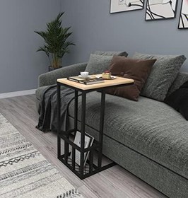 Resim Woodface Prag C Yan Sehpa 45x30 Doğal Ahşap Metal Ayaklı Alt Bölümlü 