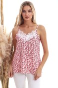 Resim Cotton Mood 20333454 Kobe Desenli Yaka Dantelli Kolsuz Bluz Kırmızı Çıçek Desenlı 