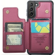 Resim Gaojunshop01 Galaxy Uyumlu S21+ 5g Kılıf Cüzdan Kartlık Rfıd Korumalı Ayaklık Burgonya 