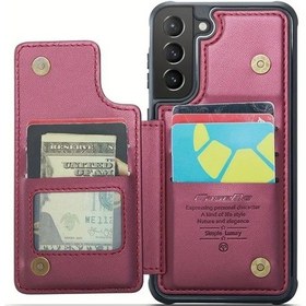 Resim Gaojunshop01 Galaxy Uyumlu S21+ 5g Kılıf Cüzdan Kartlık Rfıd Korumalı Ayaklık Burgonya 
