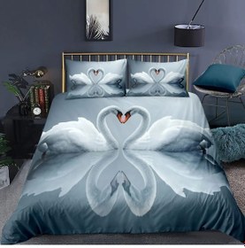 Resim Kuğu 3d Çift Kişilik 4 Parça Organik Pamuk Saten Nevresim Takımı 