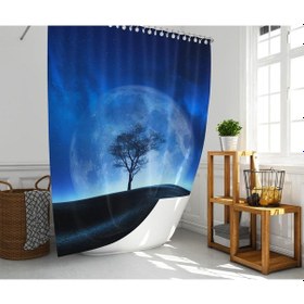Resim Banyo Perdesi 1x180x200 Tek Kanat Duş Perdesi Halka Hediyeli Duşakabin Perdesi Supermoon Çok Renkli 