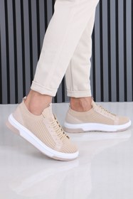 Resim sauron Yazlık Erkek Spor Ayakkabı Bej Renk Örme Triko Nefes Alabilen Sneaker 