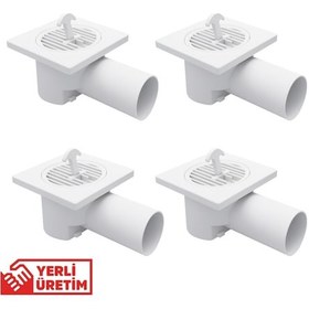 Resim 4 Lü Paket Plastik Yer Sifonu 10x10 Cm Kare Izgaralı 50 Mm Yandan Çıkışlı Abs Plastik Yer Süzgeci 