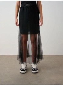 Resim Kız Çocuk Tül Detaylı Astarlı Etek-14786 Siyah 