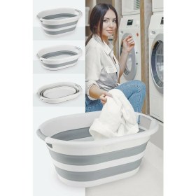 Resim 5DM Katlanabilir Akordiyon Silikon Çamaşır Sepeti Oyuncak Kutusu 25 Lt - Gri 