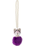 Resim LUCKY CAT Şans Kedisi Tüylü - Incili Mor Dekoratif Araba Askısı 12 X 7,5cm 