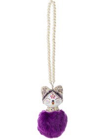 Resim LUCKY CAT Şans Kedisi Tüylü - Incili Mor Dekoratif Araba Askısı 12 X 7,5cm 