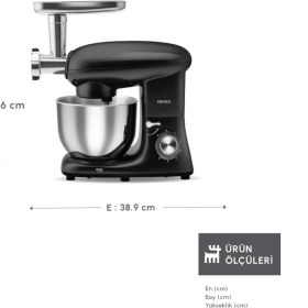 Resim Allians Multichef Stand Mikser Shiny Black, 1900W, 5,5 Lt, Çok Fonksiyonlu 