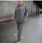 Resim Unisex Üç İplik Şardonlu Oversize Hoodieli Eşofman Takımı-haki Haki 