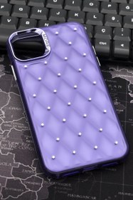Resim iPhone 15 Pro Max Uyumlu Baklava Desenli Pırlanta Taşlı Sert Kapak Kılıf Mor 