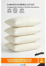 Resim 4 Adet Premium Sıvı Geçirmez Yastık Alezi Ultra Sessiz Fermuarlı Yastık Koruyucu 50x70 Cm 4'lü Set Beyaz 