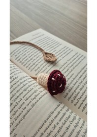 Resim Bordo Mantar Amigurumi Kitap Ayracı Kitap Aksesuarı Hediyelik 
