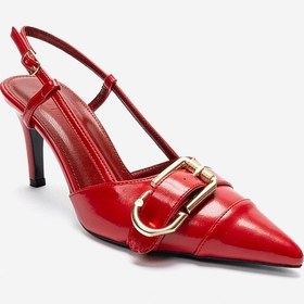 Resim Luvishoes Noen Kırmızı Cilt Tokalı Sivri Burun Kadın Topuklu Ayakkabı 