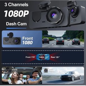 Resim Createtech Wifi Dash Kamera, Üçlü Kanal Araba Kamera, 1080p Hd Video Kaydedici, Gece X01-nowıfı-2cam 64g, Gece Görüşüme Ekstra 