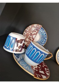 Resim River World 12 Parça 6 Kişilik Porselen Türk Kahvesi Fincan Takımı Olv Serisi Çok Renkli 