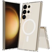 Resim Mobilzone Galaxy S25 Ultra Uyumlu Kılıf Magsafe Şarj Özellikli Şeffaf Sert PC Zore Embos Kapak-Şeffaf 