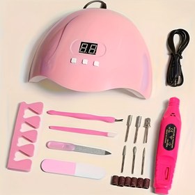 Resim LED Tırnak Lambası, Jel Tırnak Kurutucu, USB Tırnak Matkabı, Ölü Çatal, Ölü İtme, Tırnak Törpüsü, Parmak Ayırıcı İçeren 7'si-1 Arada Manikür Seti, Manikür ve Ayak Rahatlatma için Uygun 