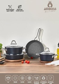 Resim Amboss Crystal 7 Parça Granit Çift Renkli Siyah Tencere Seti CRY-0991 