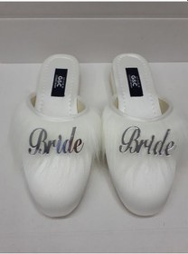 Resim Bride Gelin Topuksuz Kaz Tüyü Terlik Ekru-gümüş Yazılı Ekru 