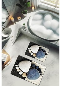 Resim Yıkanabilir Kaymaz Tabanlı Modern Desenli 2'li Banyo Paspas Takımı Bps0035 Renkli 