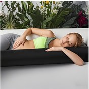 Resim 1 adet Uzun Yuvarlak Bel Yastığı, Yeşil Detaylı Siyah Polyester Vücut Yastığı - Okuma, Rahatlatma ve Evde Temel Depolama için İdeal, Okuma Yastığı | Modern Ev Dekoru | Örgü Kumaş Kapak, Bel Desteği Yastığı 