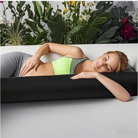 Resim 1 adet Uzun Yuvarlak Bel Yastığı, Yeşil Detaylı Siyah Polyester Vücut Yastığı - Okuma, Rahatlatma ve Evde Temel Depolama için İdeal, Okuma Yastığı | Modern Ev Dekoru | Örgü Kumaş Kapak, Bel Desteği Yastığı 