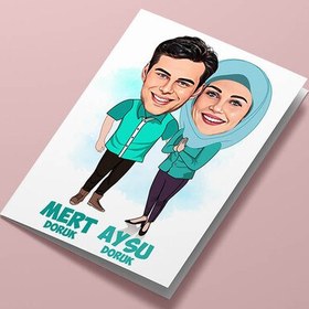 Resim Sen ve Ben Sevdalı Çiftler Karikatürlü Tebrik Kartı 