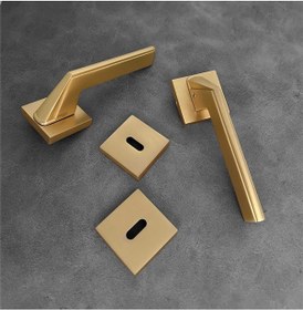 Resim Rivax Anka Mat Altın Zamak Kare Rozetli Oda Kapı Kolu 1 Takım 