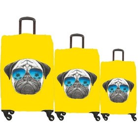 Resim My Saraciye My 28 Pug Köpek Valiz Kılıfı / Bavul Koruyucu Örtüsü Büyük, Orta, Kabin Boy Set Sarı 