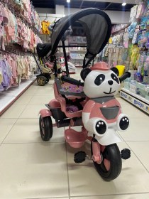 Resim 127 Panda Üç Tekerlekli Tenteli Ebeveyn Kontrollü Bisiklet Çocuk Bisikleti Pembe Pembe 