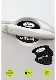 Resim Karbon Kaplama Ford Mustang Kapı Çukuru Çizik Önleyici Şık Folyo Koruma Seti Mustang Yazılı 4 Adet 