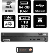 Resim LENOVO Thinkcentre 50Q Gen 4 i5-13420H 64GB RAM 1TB SSD FDOS 12LN0048TR MİNİ PC & PER4 BELLEK 