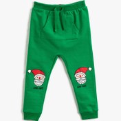 Resim Erkek Bebek Jogger Eşofman Altı Yılbaşı Temalı Noel Baba Baskılı Cepli 