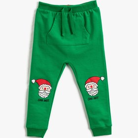 Resim Erkek Bebek Jogger Eşofman Altı Yılbaşı Temalı Noel Baba Baskılı Cepli 