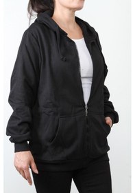Resim Hipatu Kadın Düz 2 İp Şardonlu Fermuarlı Kapşonlu Oversize Sweats 