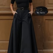 Resim Kadın Savaşçı Tarzı Siyah Kollot - Cepli Geniş Bacaklı Pantolon, Yüksek Bel, Rahat Tüm Mevsim Giyim, Kemer Yok, Yüksek Bel Pantolon 