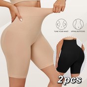 Resim 2 Adet Dikişsiz Yüksek Belli Göbek Kontrolü Popo Kaldırıcı Şort, Yüksek Destekli Örme Kumaş Jegging, Düz Renkli Poliamid Astar, Kadın Şekillendirici İç Çamaşırı 