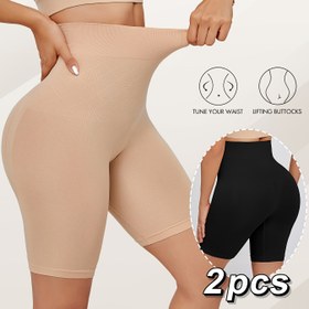 Resim 2 Adet Dikişsiz Yüksek Belli Göbek Kontrolü Popo Kaldırıcı Şort, Yüksek Destekli Örme Kumaş Jegging, Düz Renkli Poliamid Astar, Kadın Şekillendirici İç Çamaşırı 