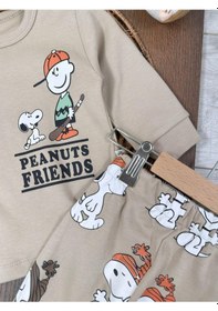 Resim Bisiklet Yaka Peanuts Friends Baskılı Alt Üst Pijama Takımı 4bb2 Krem 