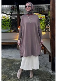 Resim Rabia Şamlı Sevda Triko Tunik Sütlü Kahve Çok Renkli 