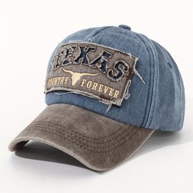 Resim 1 adet, "TEXAS" 3D Yama Kesilmiş Yıkanmış Beyzbol Şapkası, İngilizce Harfler ve Boynuz Düz Nakış, Çift Renk, Rock Tarzı, Batı Baba Şapkası, Eşe, Meslektaşlara veya Arkadaşlara Hediye Olarak Uygun, İlkbahar ve Yaz için Yeni Stil 