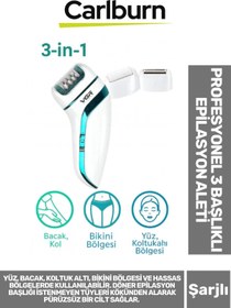 Resim Carlburn Premium Yüz Bacak Koltuk Altı Bikini Bölgesi Şarjlı Ergonomik Profesyonel 3 Başlıklı Epilasyon Aleti 